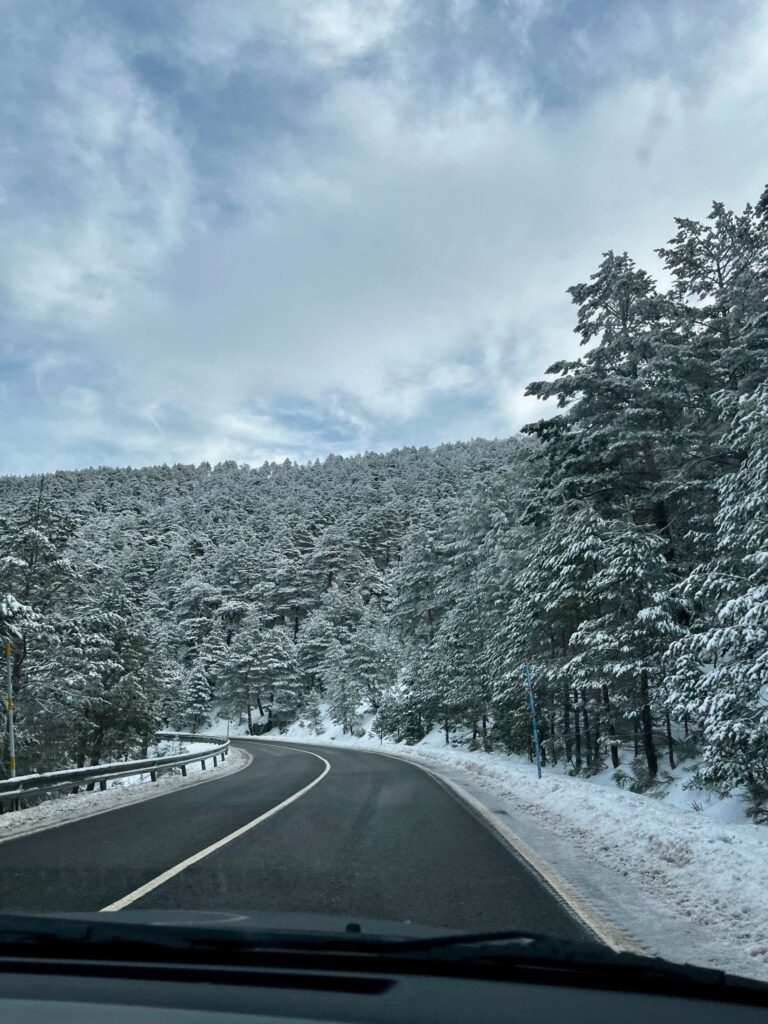 Driving through Navacerrada in winter
